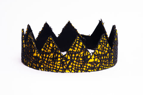 yellow and black abstract fabric crown