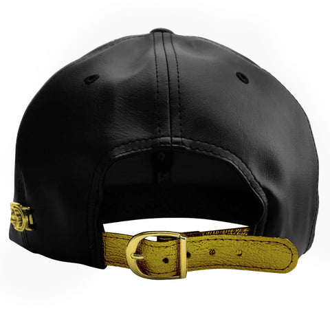 Black Faux Leather Cap with Large Metal Lion and Spikes