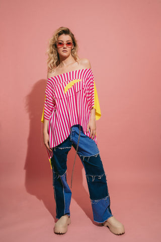 Unisex Pink + Yellow Oversized Collage Top By Hi Hairy