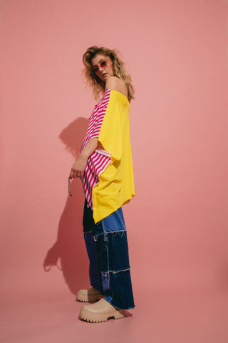 Unisex Pink + Yellow Oversized Collage Top By Hi Hairy