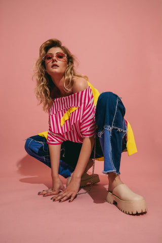 Unisex Pink + Yellow Oversized Collage Top By Hi Hairy