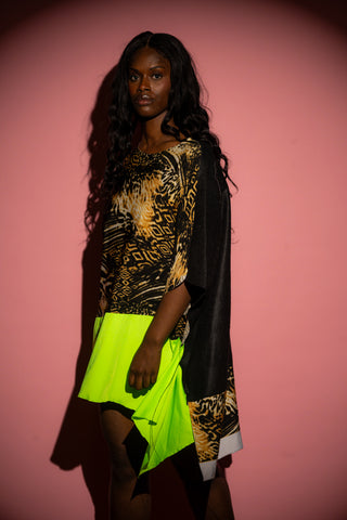 Unisex Dark + Neon Print Oversized Collage Top / Dress By Hi Hairy