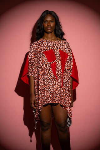 Unisex Red Print Oversized Collage Top / Dress By Hi Hairy