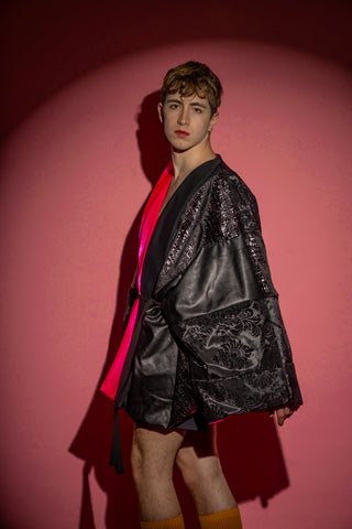 Unisex Oversized Pink + Black Reversible Pattern Jacket By Hi Hairy