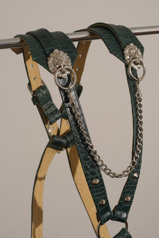 Snakeskin Leather Harness with Chain (Various Colors)