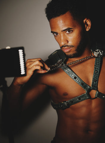 Snakeskin Leather Harness with Chain (Various Colors)