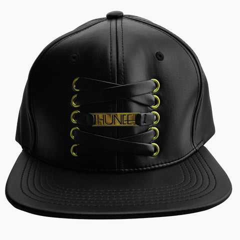Black Faux Leather Cap with Leather Laces