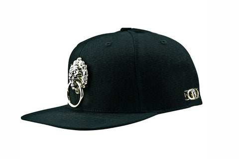 Black Large Metal Lion Snapback Hat