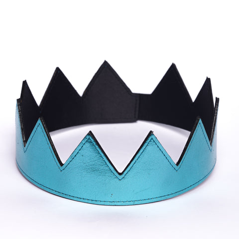 metallic blue leather crown
