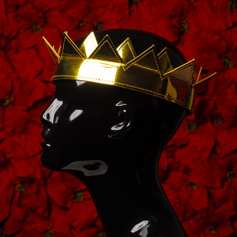 double gold mylar crown on black mannequin 
